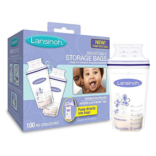 Lansinoh Breastmilk Storage Bags With Convenient Pour Spout and Patented Double Zipper Seal, Ideal for Storing and Freezing Breastmilk, 100 Count, BPA and BPS Free
