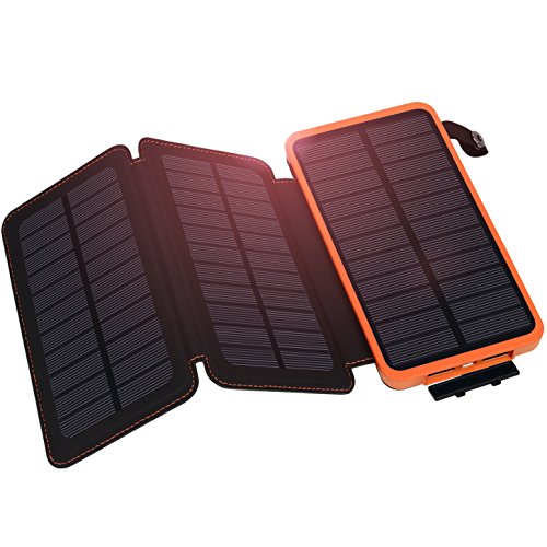 Solar Charger, Hiluckey Solar Power Bank 10000mAh with 3 Solar Pa…
