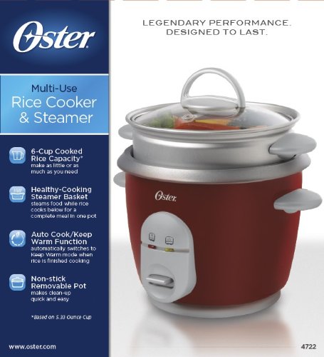 Oster 4722 Rice Cooker with Steamer 6cups,Red