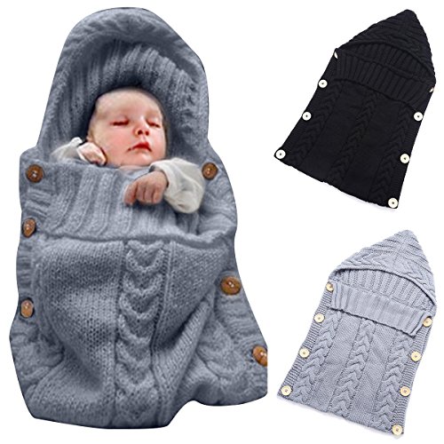 Colorful Newborn Baby Wrap Swaddle Blanket, Oenbopo Baby Kids Toddler Knit Blanket Swaddle Sleeping Bag Sleep Sack Stroller Wrap for 0-12 Month Baby (Grey)