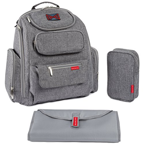 Bag Nation Diaper Bag Backpack with Stroller Straps, Changing Pad and Sundry Bag – Grey