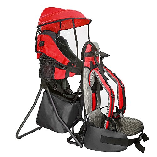 Clevr Cross Country Baby Backpack Hiking Carrier with Stand and Sun Shade Visor Child Kid toddler, Red | Lightweight - 5lbs