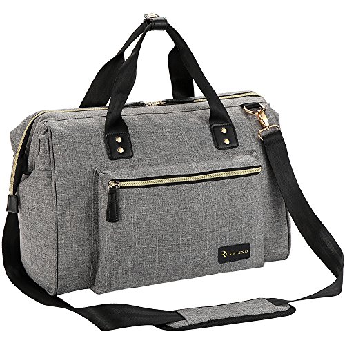 Diaper Bag, RUVALINO Large Diaper Tote Stylish for Mom and Dad Convertible Travel Baby Bag for Boys and Girls with Changing Pad, Insulated Pockets (Grey)