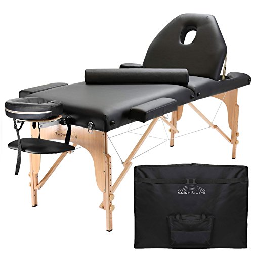 Saloniture Professional Portable Massage Table with Backrest – Bl…