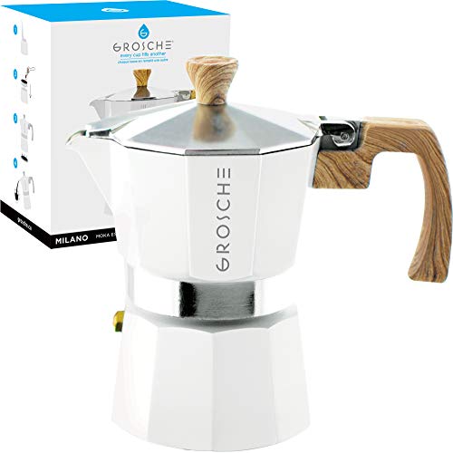 GROSCHE Milano Stovetop Espresso Maker Moka pot 3 Cup – 5 oz, Whi…