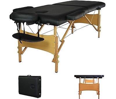 2″ Pad 84″ Black Portable Massage Table w/Free Carry Case Chair B…