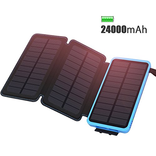 Solar Power Bank 24000mAh, ADDTOP Solar Charger with 3 Solar Pane…