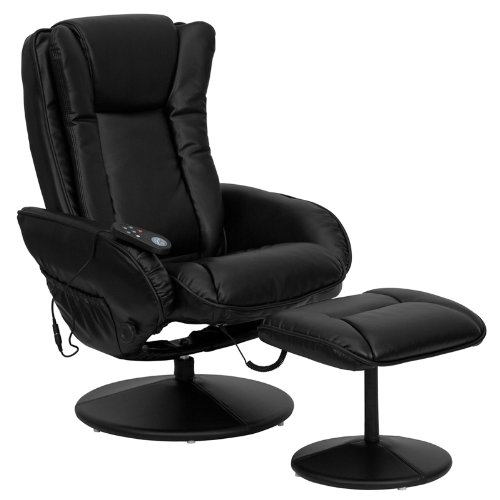 Flash Furniture Massaging Black Leather Recliner and Ottoman with…