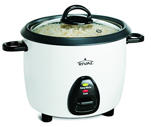Rival 10-Cup Rice Cooker with Steamer Basket, White/Black (RC101)