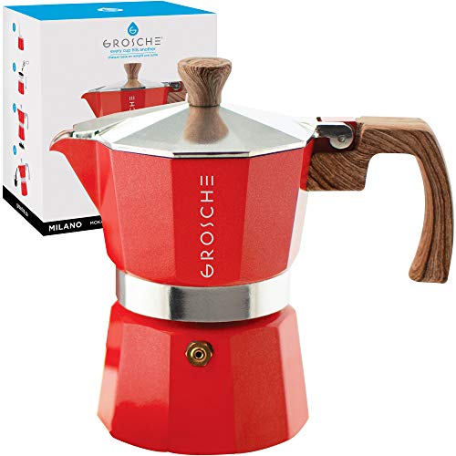 GROSCHE Milano Stovetop Espresso Maker Moka Pot 3 Cup – 5oz, Red …