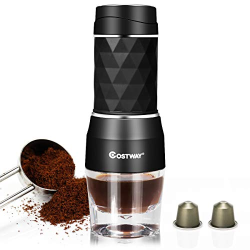 COSTWAY Portable Espresso Maker, 2-in-1 Manual Coffee Machine, 20…