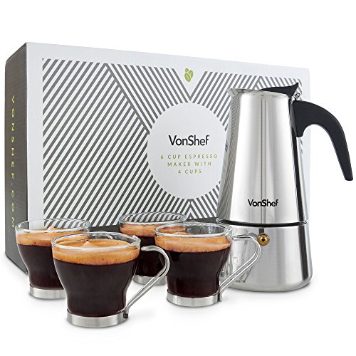 VonShef Percolator Stove Top Espresso Coffee Maker with 4 Glass D…